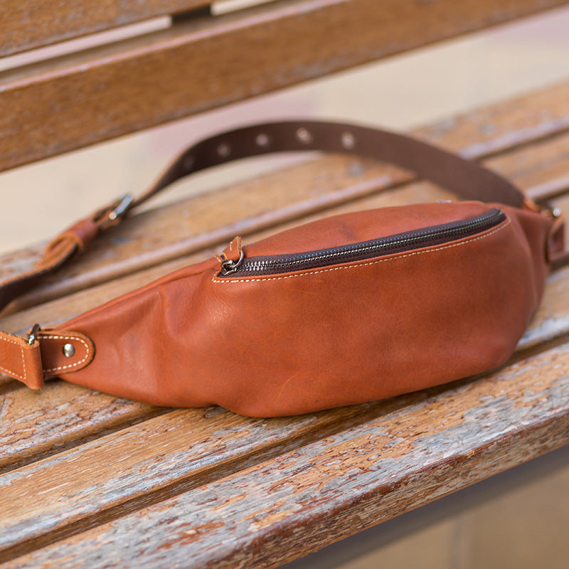 Handmade Leather Chest Bag - Retro Head Layer Crazy Horse Leather Zipper Design - ArtOm_farm™ LEATHER