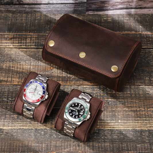 Vintage Leather Watch Storage Box - Crazy Horse Leather Portable Collection - ArtOm_farm™ LEATHER