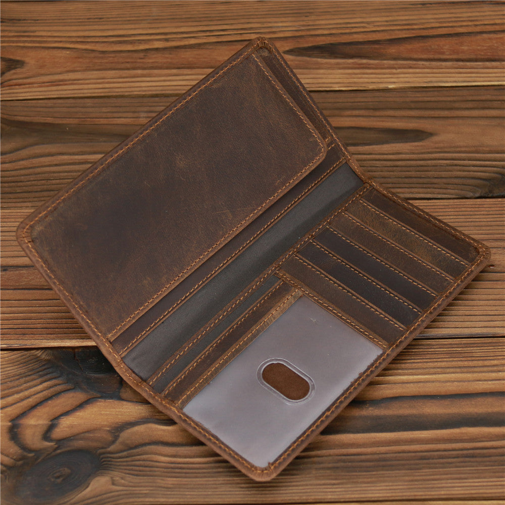 Men's Leather Long Wallet - Crazy Horse Leather Design for Style and Durability - ArtOm_farm™ LEATHER