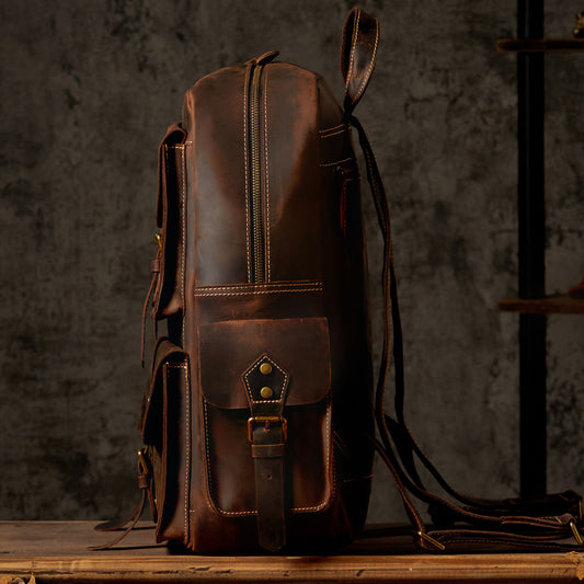 Handmade Leather Backpack for Men - Crazy Horse Retro Travel Bag - ArtOm_farm™ LEATHER
