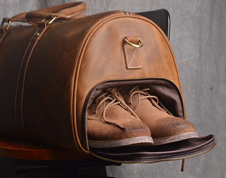 Retro Men's Leather Luggage Bag in Crazy Horse Leather - European and American Style - ArtOm_farm™ LEATHER