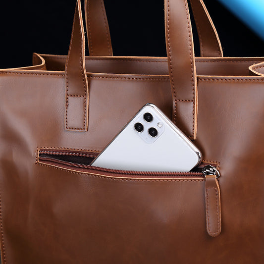 Men's Retro Leather Tote Bag - Crazy Horse PU Leather Design - ArtOm_farm™ LEATHER