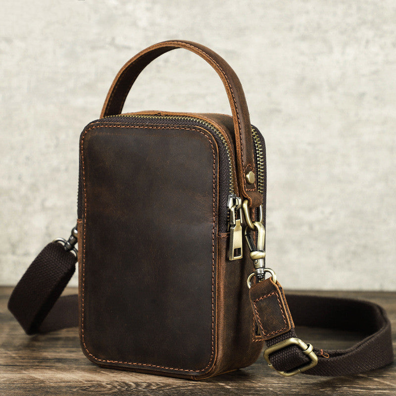 Men's Casual Leather Messenger Bag - Retro Crazy Horse Leather Shoulder Design - ArtOm_farm™ LEATHER