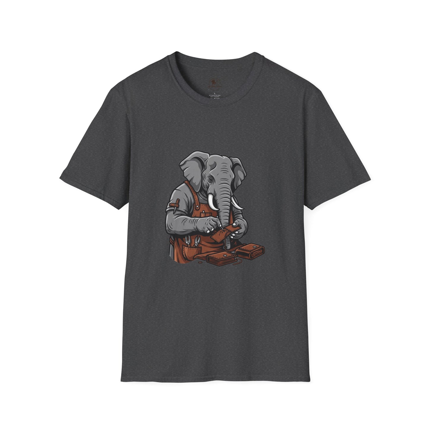 Elephant Craft T-Shirt - Unisex Softstyle Tee for Animal Lovers, Cute Casual Wear, Perfect Gift for Him/Her - ArtOm_farm™ LEATHER
