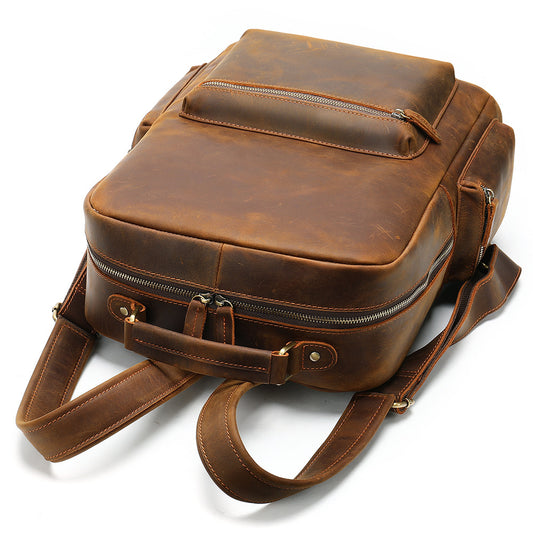 Leather Crazy Horse Backpack for Business - Large Capacity Travel Bag - ArtOm_farm™ LEATHER