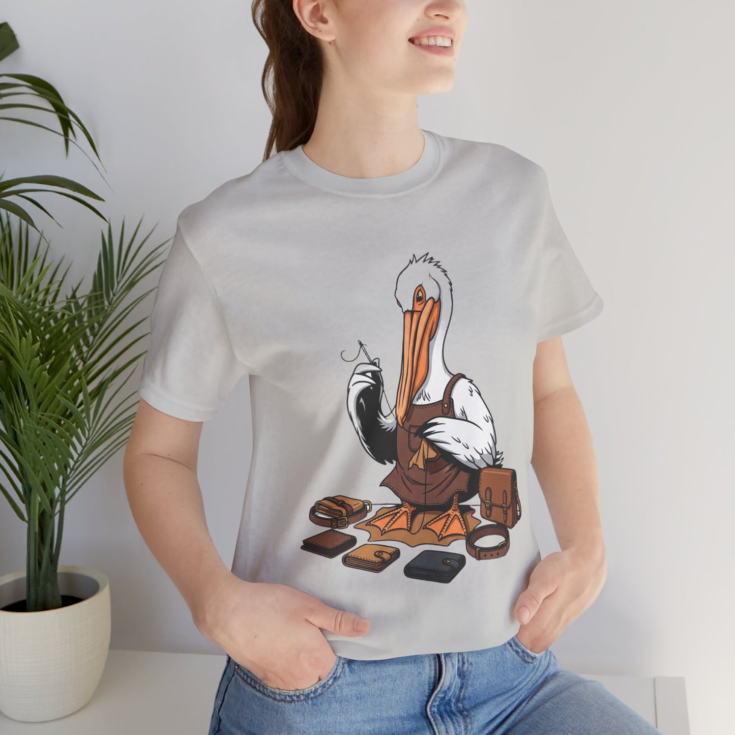 Whimsical Pelican Tee - Fun Beach T-Shirt for Casual Summer Style and Nature Lovers - ArtOm_farm™ LEATHER