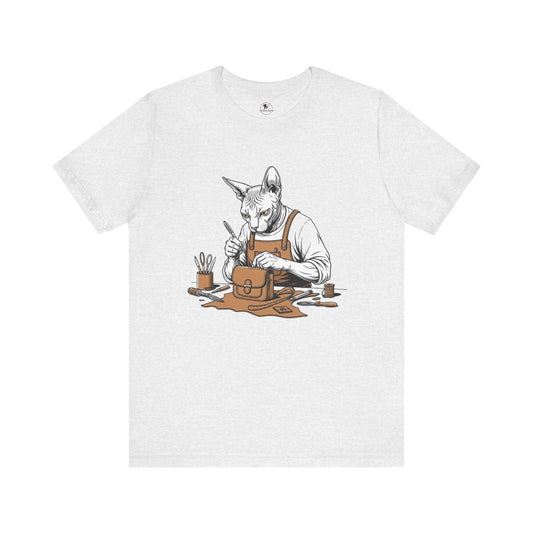 Creative Cat Shirt Unisex Tee, Cute Animal Shirt, Funny Gift for Pet Lovers, Perfect for Art Enthusiasts, Birthday, Casual Wear - ArtOm_farm™ LEATHER