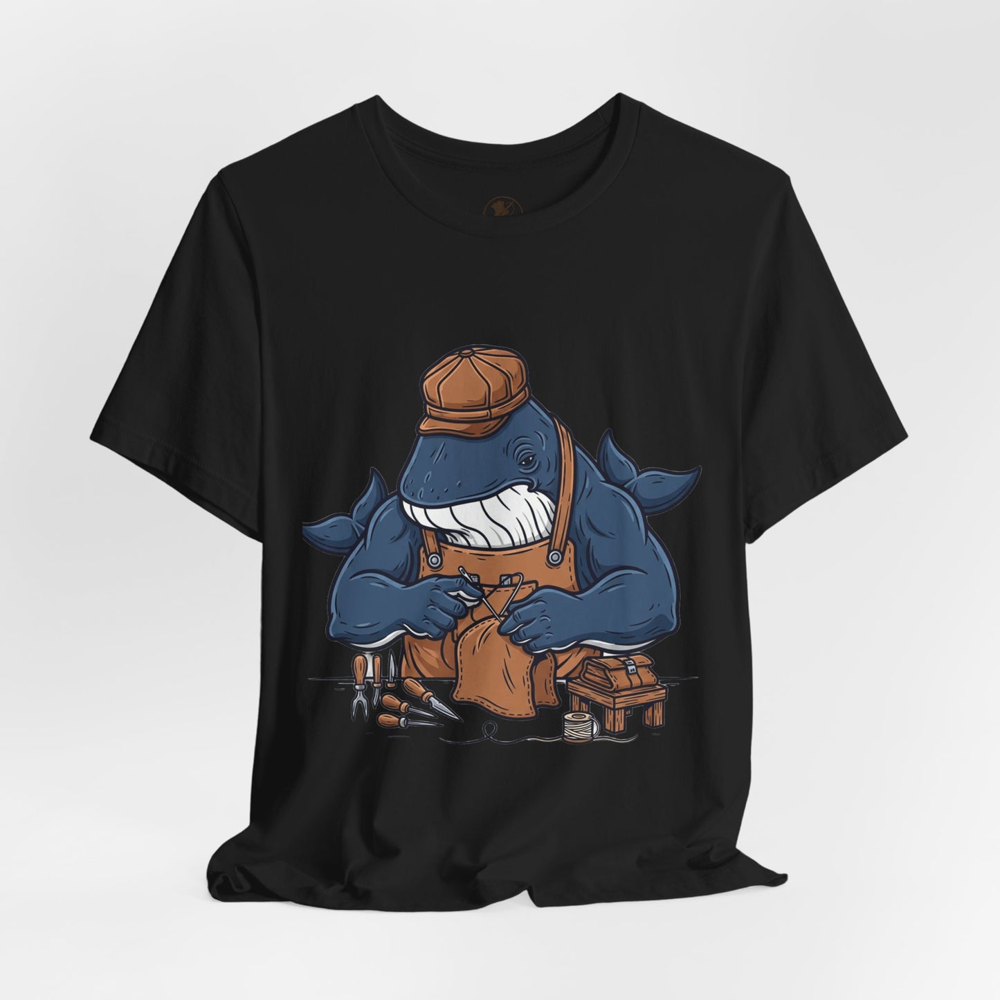 Crafty Shark Tee - Fun Unisex Casual Shirt for Ocean Lovers, Unique Gift Idea and Art Inspired Apparel - ArtOm_farm™ LEATHER
