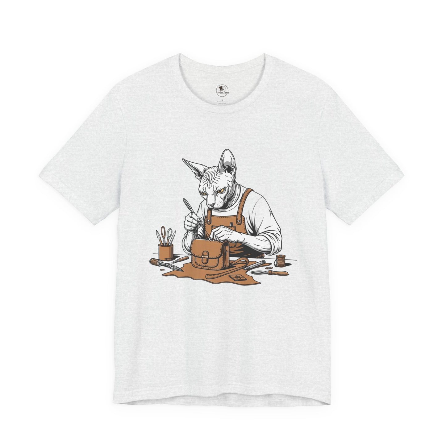Creative Cat Shirt Unisex Tee, Cute Animal Shirt, Funny Gift for Pet Lovers, Perfect for Art Enthusiasts, Birthday, Casual Wear - ArtOm_farm™ LEATHER