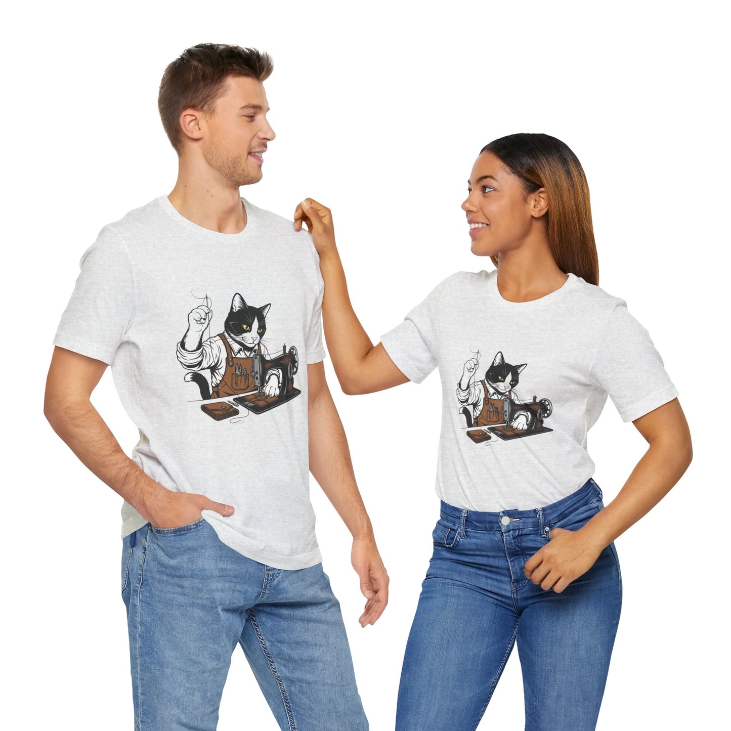Crafty Cat Sewing Tee - Cute Cat Shirt for Crafters & Sewists, Perfect Gift for Cat Lovers - ArtOm_farm™ LEATHER