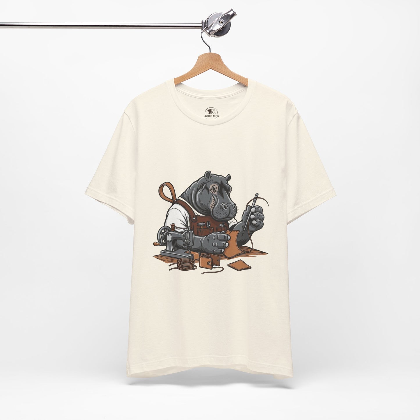 Hippo Sewing T-Shirt - Unique Unisex Tee for Crafters, Fun Animal Lover Shirt, Perfect Birthday Gift - ArtOm_farm™ LEATHER