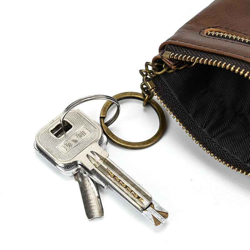 Retro Leather Coin Purse with Crazy Horse Leather Key Ring for Stylish Organization