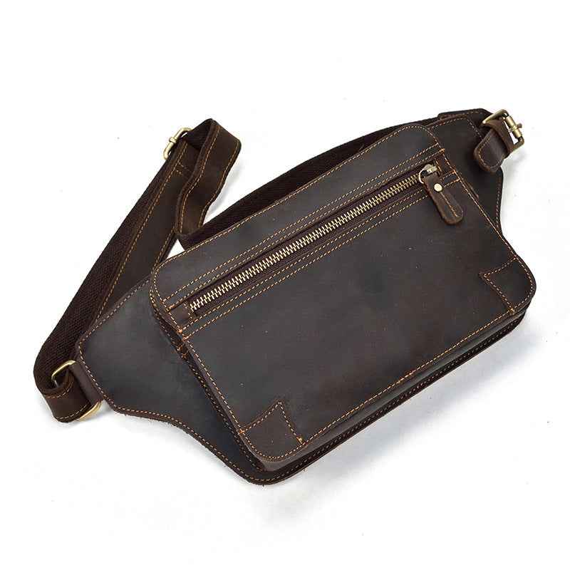 Men's Retro Leather Waist Bag in Crazy Horse Leather