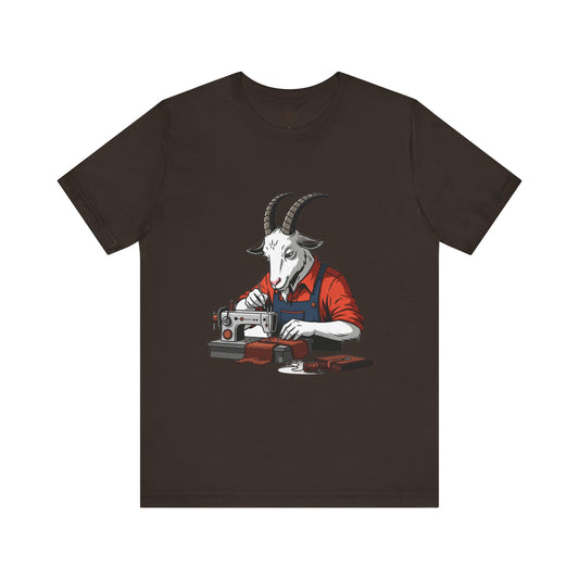 Creative Goat Tailor Tee - Funny Graphic Shirt for Crafters and Art Lovers, Unique Quirky Gift for Casual Wear - ArtOm_farm™ LEATHER