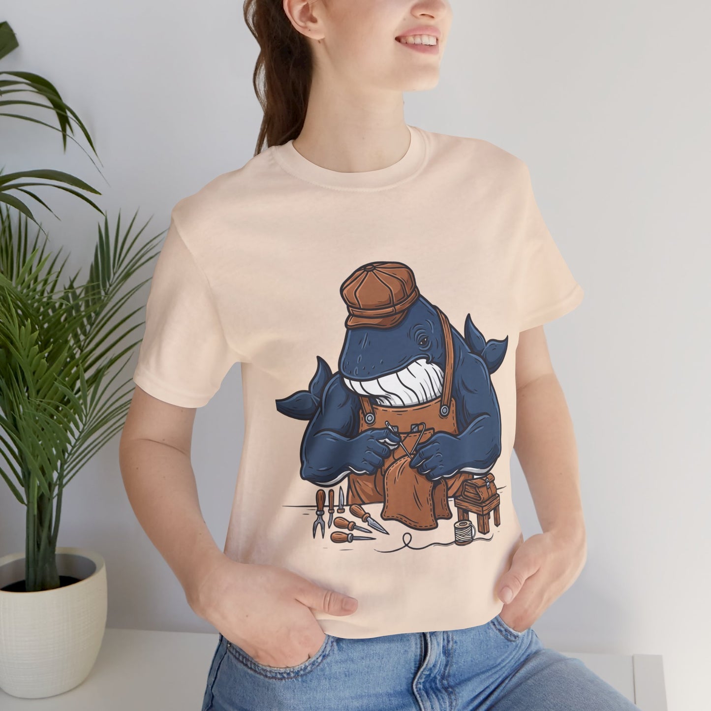 Crafty Shark Tee - Fun Unisex Casual Shirt for Ocean Lovers, Unique Gift Idea and Art Inspired Apparel - ArtOm_farm™ LEATHER