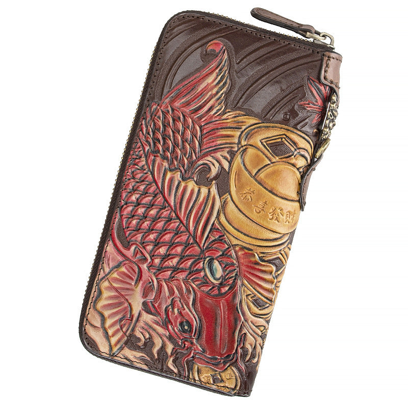 Handmade Leather Wallet - Retro Long Cowhide Carving Craft Wallet - ArtOm_farm™ LEATHER