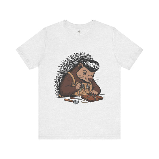 Quirky Hedgehog T-Shirt - Cute Animal Tee for Crafting Enthusiasts and Nature Lovers - Unisex Short Sleeve Shirt - ArtOm_farm™ LEATHER