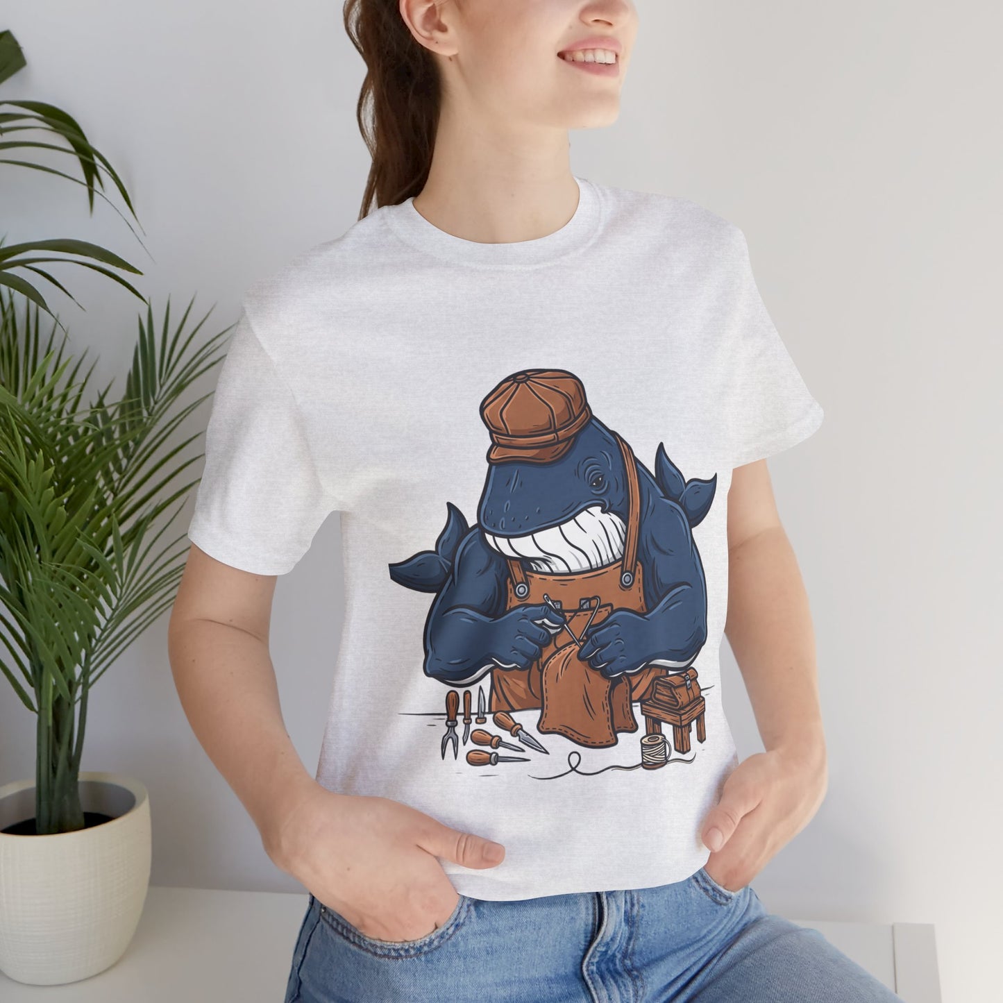 Crafty Shark Tee - Fun Unisex Casual Shirt for Ocean Lovers, Unique Gift Idea and Art Inspired Apparel - ArtOm_farm™ LEATHER