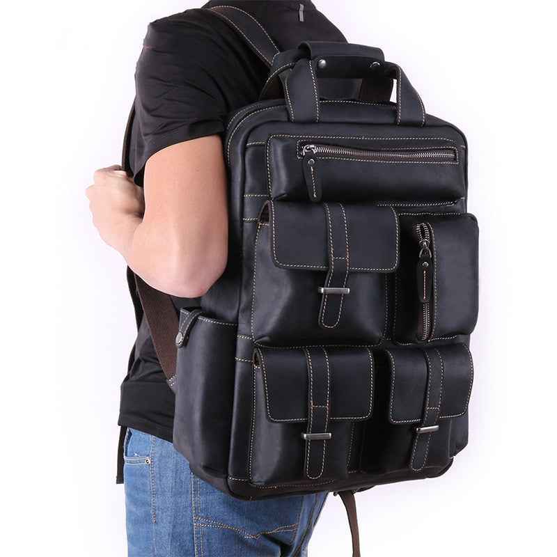 Crazy Horse Leather Messenger Bag for Men - Retro Shoulder Design