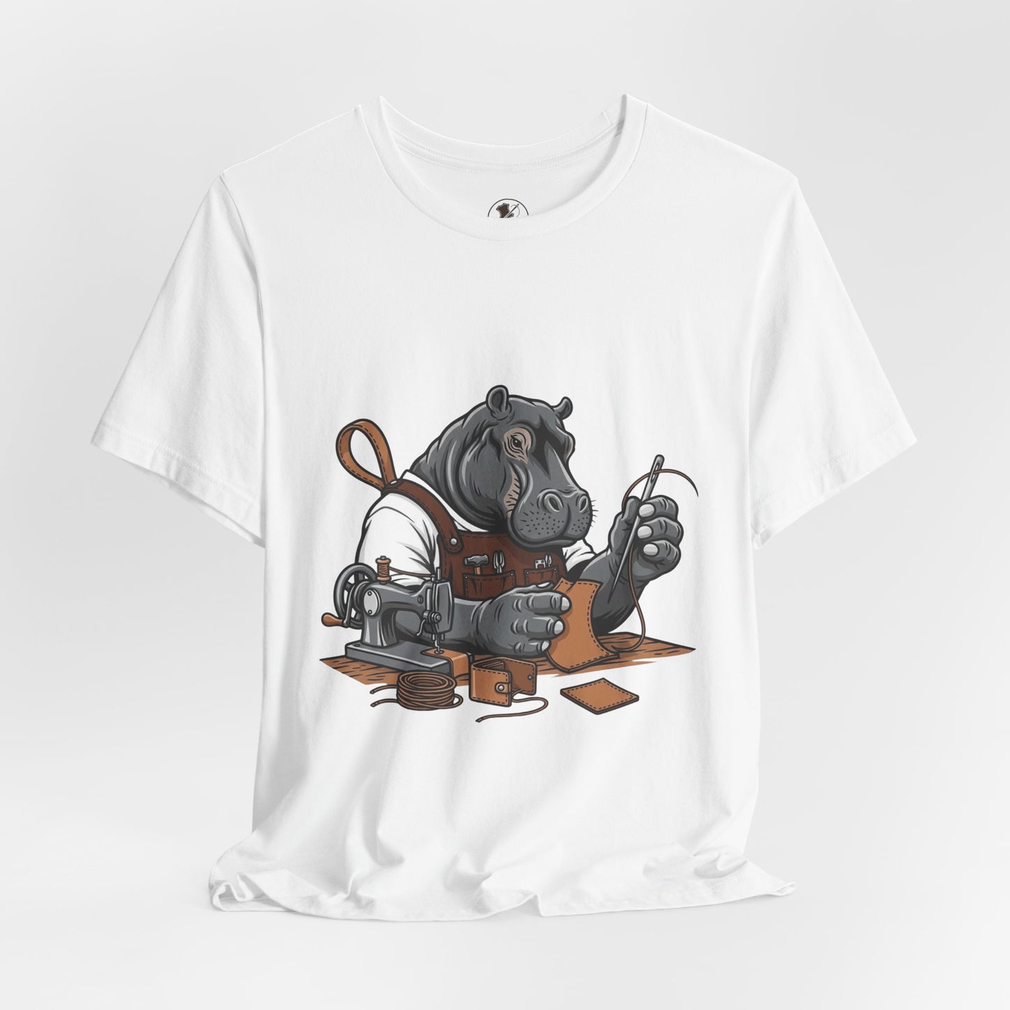 Hippo Sewing T-Shirt - Unique Unisex Tee for Crafters, Fun Animal Lover Shirt, Perfect Birthday Gift - ArtOm_farm™ LEATHER
