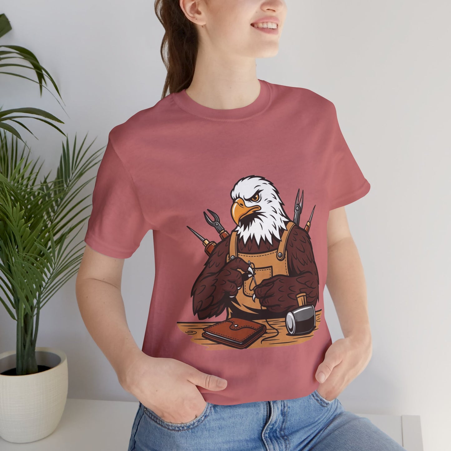 Crafty Eagle DIY Shirt - Unisex Tee for Crafters, Eagle Graphic Design, Gift for Men and Women - ArtOm_farm™ LEATHER