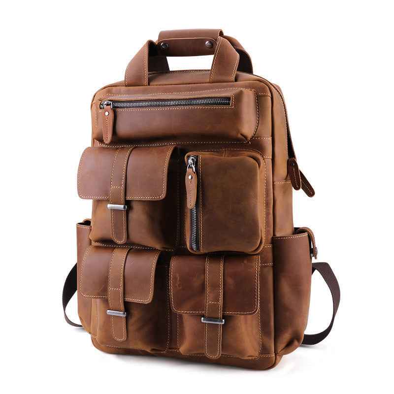 Crazy Horse Leather Messenger Bag for Men - Retro Shoulder Design