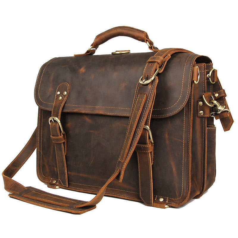 Genuine Leather Messenger Bag - Retro Crazy Horse Leather One-shoulder Men's Bag - ArtOm_farm™ LEATHER