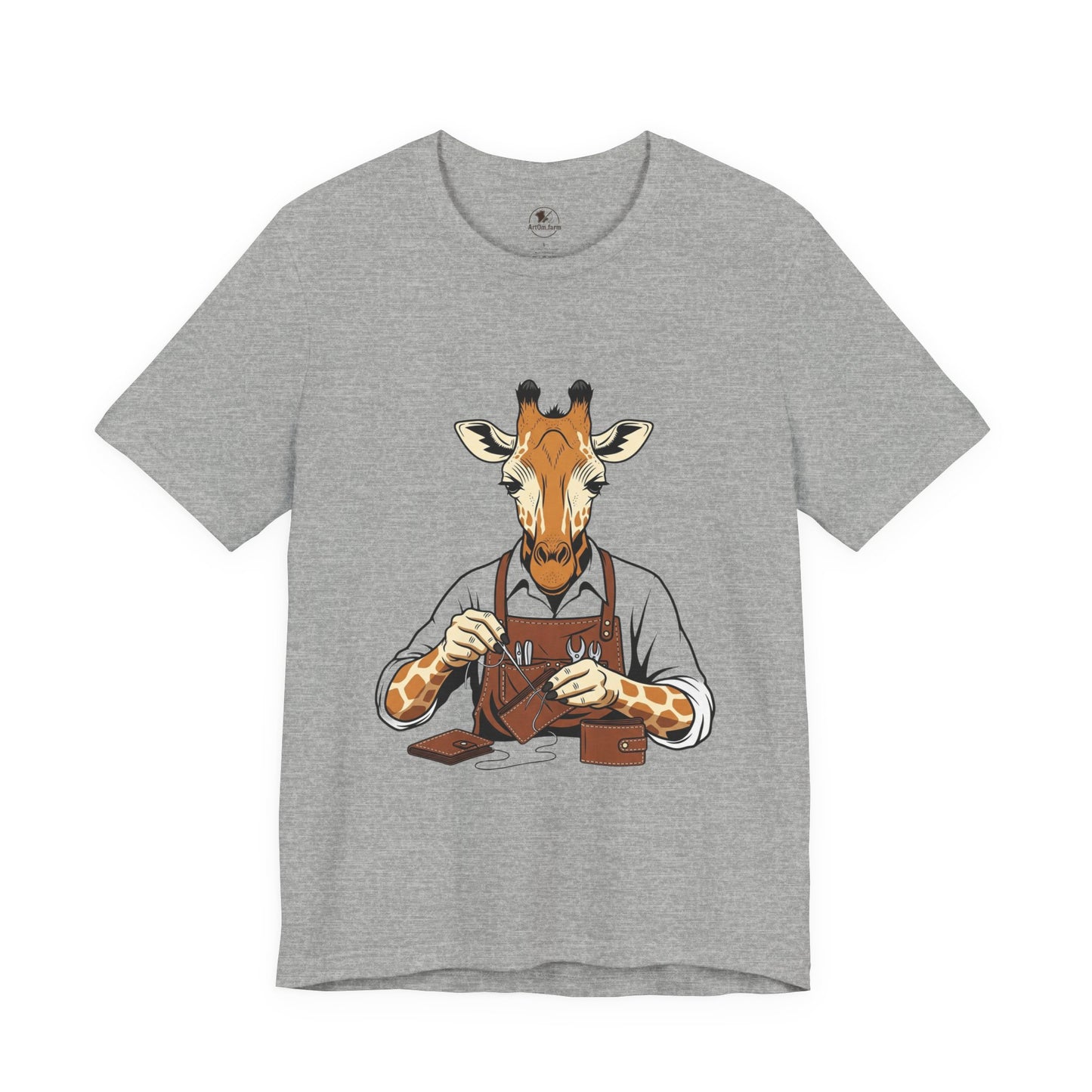 Giraffe Tailor Tee - Unique Animal Lover Shirt, Funny Short Sleeve T-Shirt for Creatives, Quirky Art Casual Wear - ArtOm_farm™ LEATHER