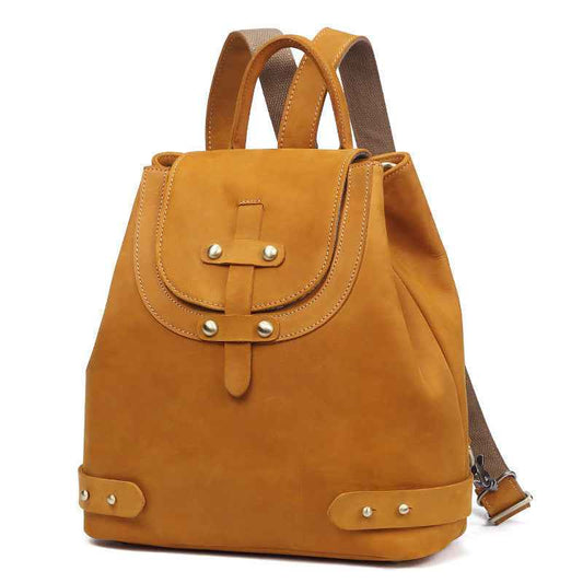 Retro Leather Backpack in Genuine Crazy Horse Leather for Women - ArtOm_farm™ LEATHER