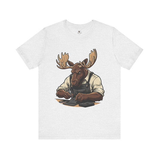 Moose Graphic Tee - Funny Animal Shirt for Nature Lovers, Unique Casual Outfit in Woodland Style - ArtOm_farm™ LEATHER