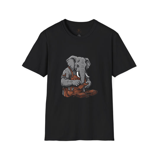 Elephant Craft T-Shirt - Unisex Softstyle Tee for Animal Lovers, Cute Casual Wear, Perfect Gift for Him/Her - ArtOm_farm™ LEATHER