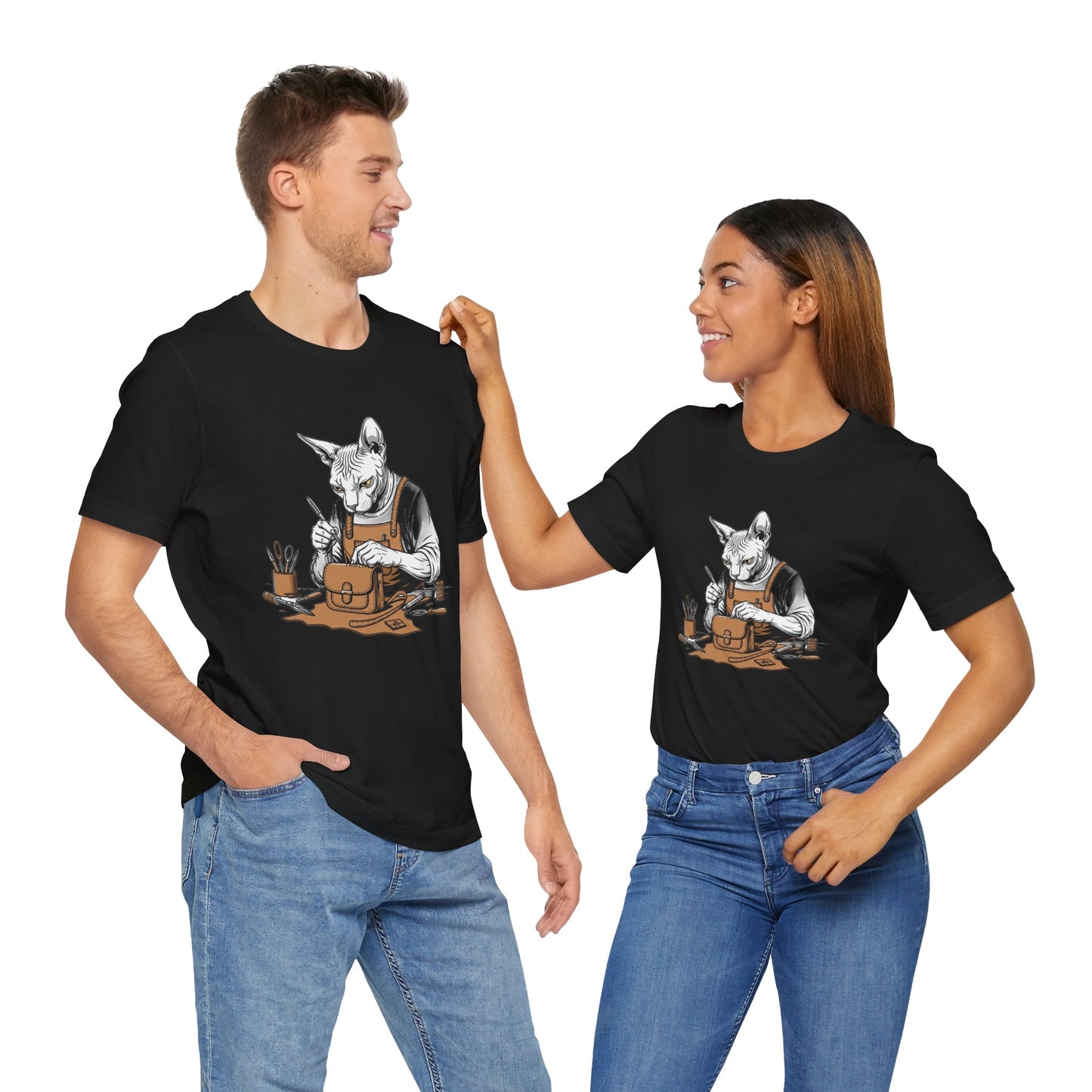Creative Cat Shirt Unisex Tee, Cute Animal Shirt, Funny Gift for Pet Lovers, Perfect for Art Enthusiasts, Birthday, Casual Wear - ArtOm_farm™ LEATHER