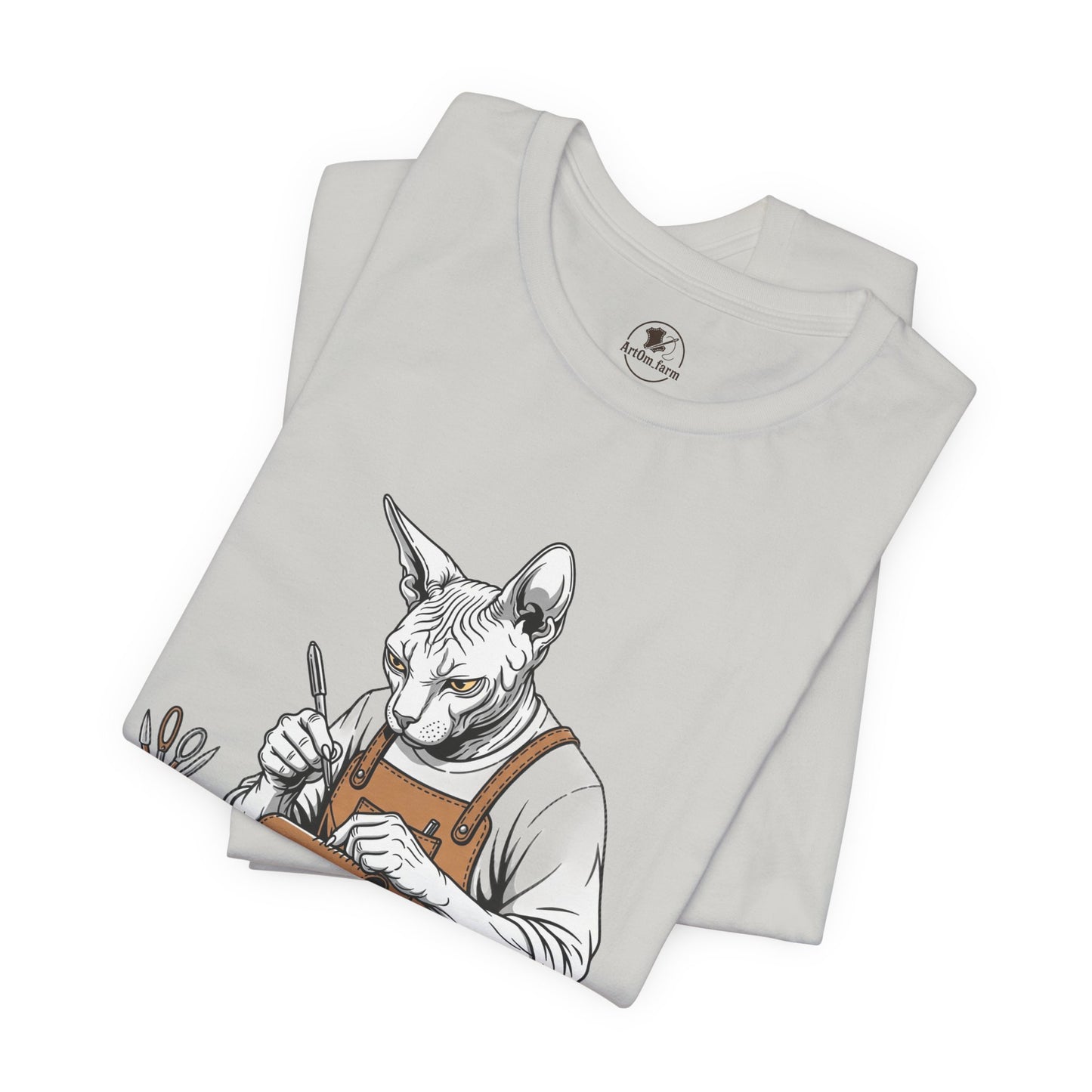Creative Cat Shirt Unisex Tee, Cute Animal Shirt, Funny Gift for Pet Lovers, Perfect for Art Enthusiasts, Birthday, Casual Wear - ArtOm_farm™ LEATHER