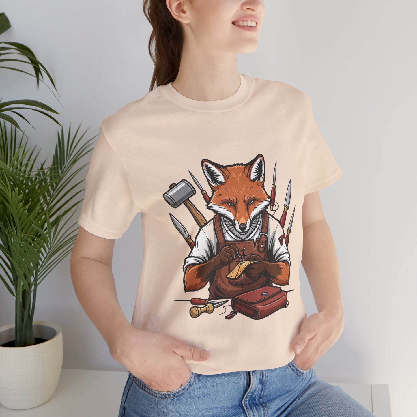 Crafty Fox T-Shirt - Funny Artisan Tee for Crafters, Perfect Gift for Art Lovers, Unique Handmade Vibes - ArtOm_farm™ LEATHER