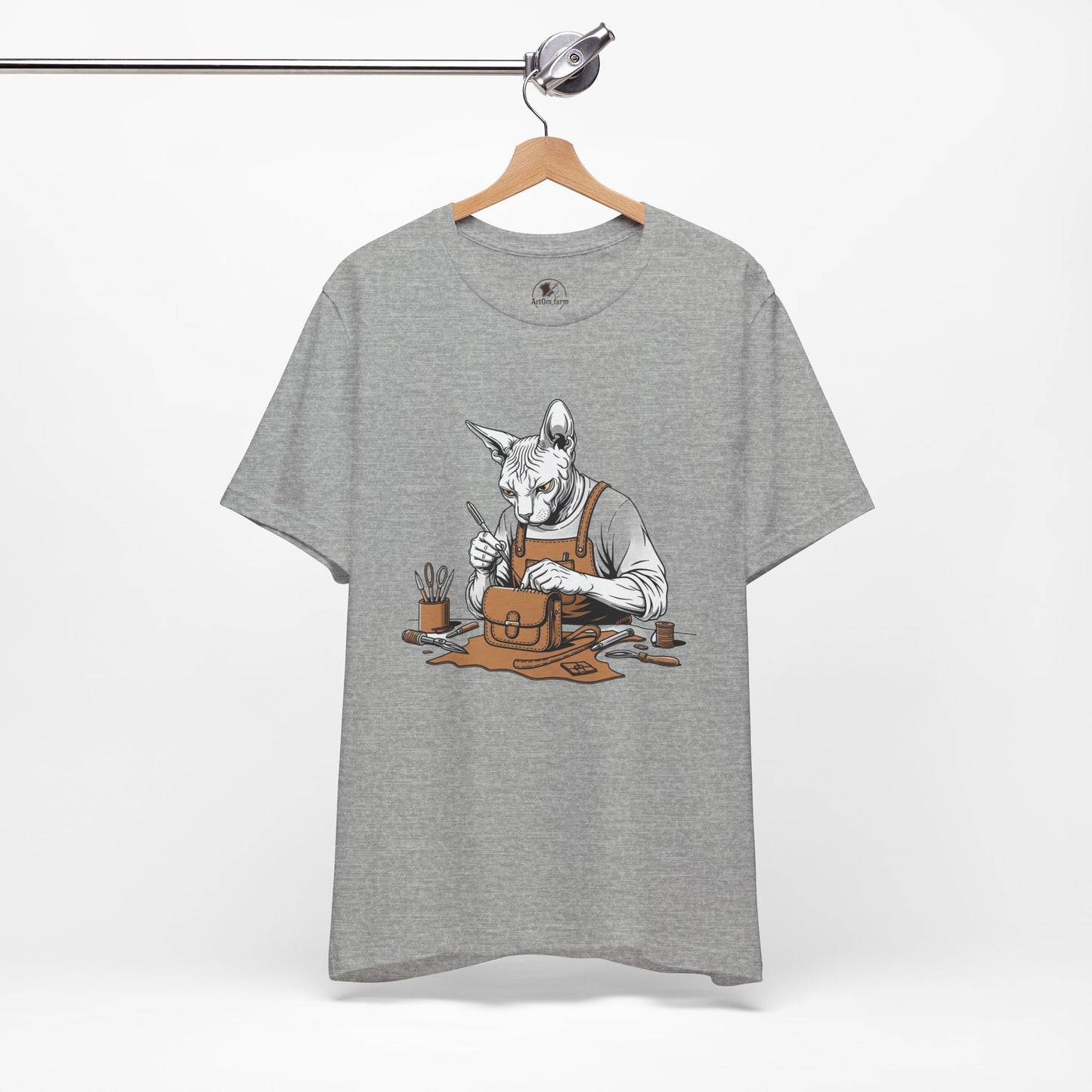 Creative Cat Shirt Unisex Tee, Cute Animal Shirt, Funny Gift for Pet Lovers, Perfect for Art Enthusiasts, Birthday, Casual Wear - ArtOm_farm™ LEATHER