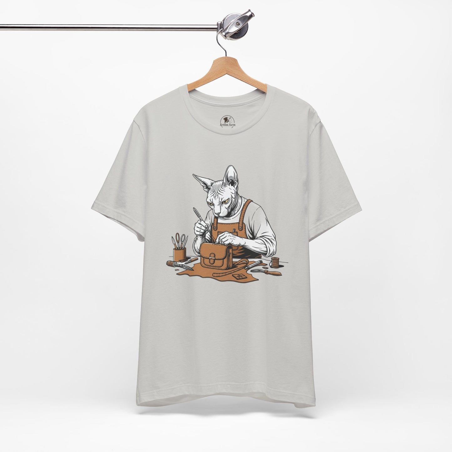 Creative Cat Shirt Unisex Tee, Cute Animal Shirt, Funny Gift for Pet Lovers, Perfect for Art Enthusiasts, Birthday, Casual Wear - ArtOm_farm™ LEATHER