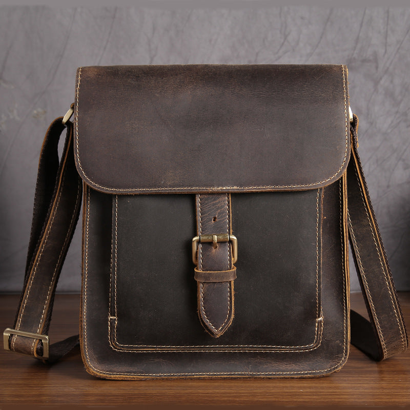 Men's Retro Leather Messenger Bag - Mad Horse One Shoulder Bag - ArtOm_farm™ LEATHER