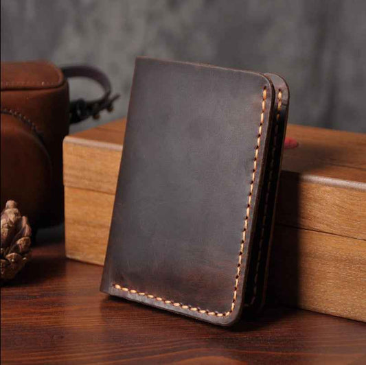 Vintage Crazy Horse Leather Wallet - Stylish Short Wallet for Classic Aesthetics - ArtOm_farm™ LEATHER