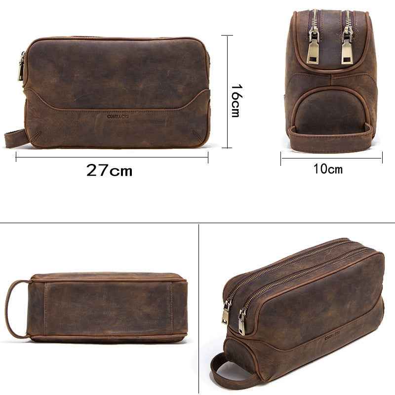 Men's Genuine Leather Clutch Organizer Bag Crafted from Authentic Crazy Horse Leather - ArtOm_farm™ LEATHER