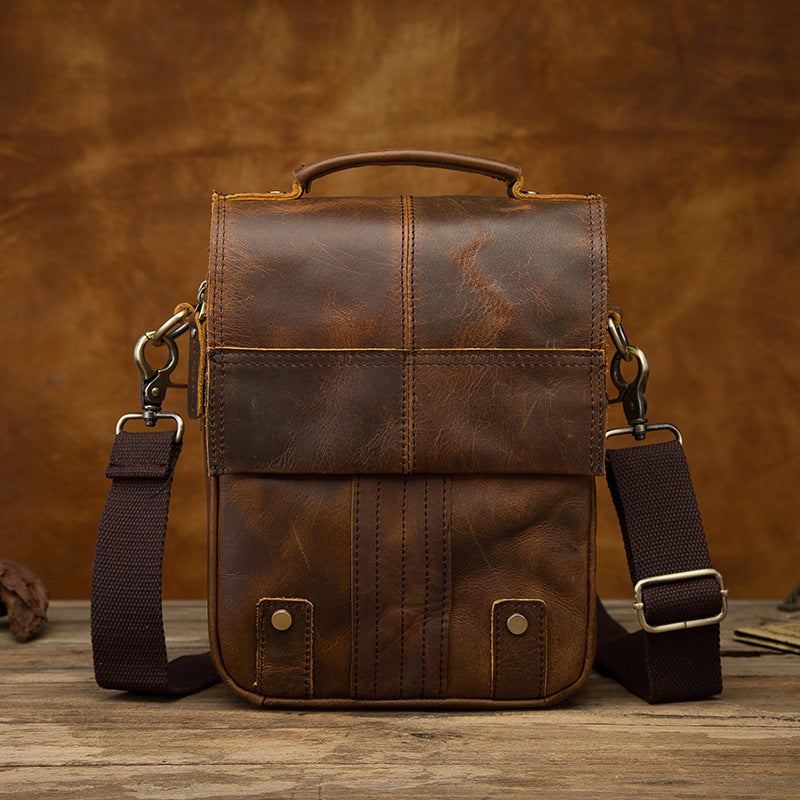 Imported Crazy Horse Leather Travel Bag for Men - 8-Inch Retro Outdoor Shoulder Diagonal Bag - ArtOm_farm™ LEATHER