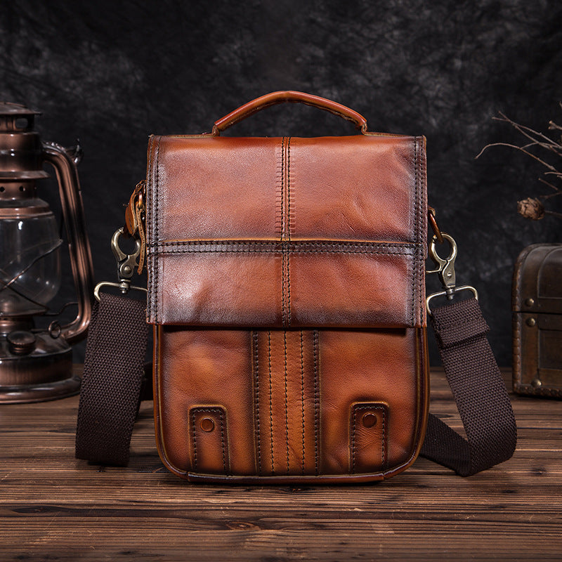 Imported Crazy Horse Leather Travel Bag for Men - 8-Inch Retro Outdoor Shoulder Diagonal Bag - ArtOm_farm™ LEATHER