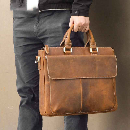 Retro Leather Shoulder Bag - Vintage Crazy Horse Messenger Bag - ArtOm_farm™ LEATHER