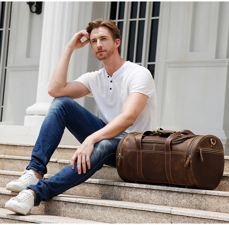 Trendy Leather Travel Bag - Large-Capacity Men's Cow Leather Gym Bag - ArtOm_farm™ LEATHER