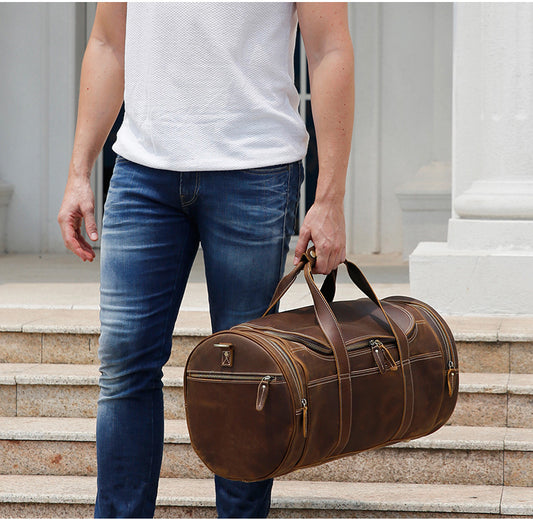 Trendy Leather Travel Bag - Large-Capacity Men's Cow Leather Gym Bag - ArtOm_farm™ LEATHER