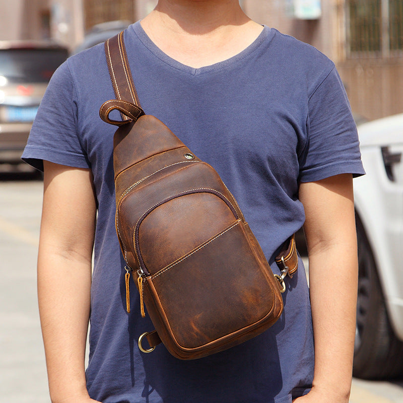 Horse Leather Chest Bag - Men's Shoulder Messenger Bag - ArtOm_farm™ LEATHER