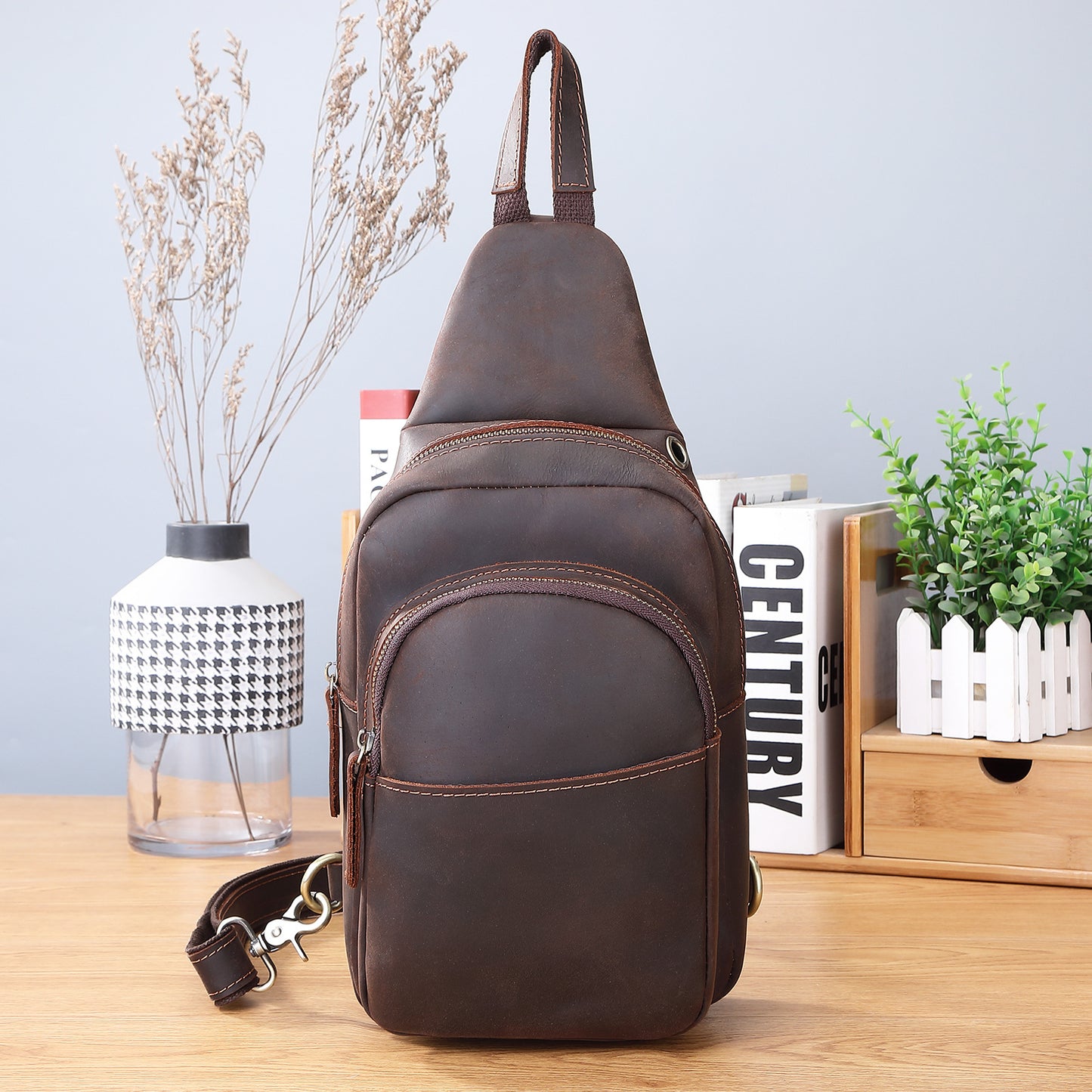 Horse Leather Chest Bag - Men's Shoulder Messenger Bag - ArtOm_farm™ LEATHER