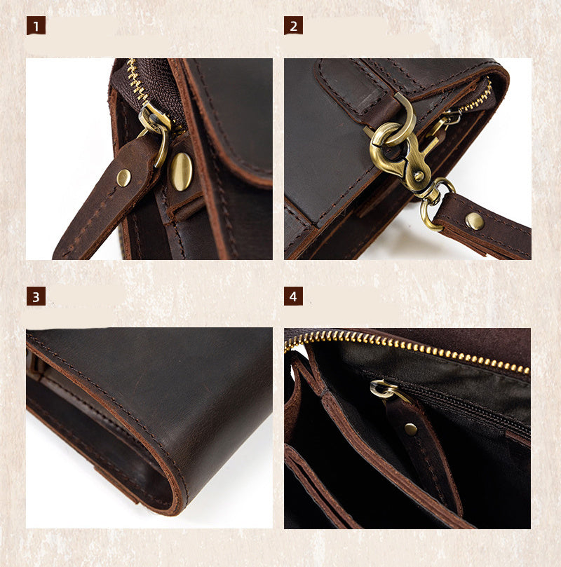 Leather Clutch Wallet for Men - Retro Crazy Horse Leather Multifunction Clutch - ArtOm_farm™ LEATHER