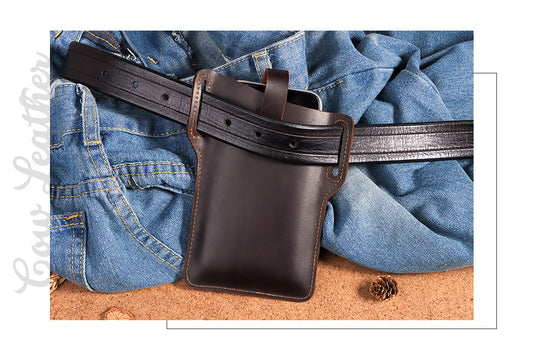 Hummer Paul Leather Cell Phone Bag - Retro Crazy Horse Leather Men's Belt Waist Bag - ArtOm_farm™ LEATHER