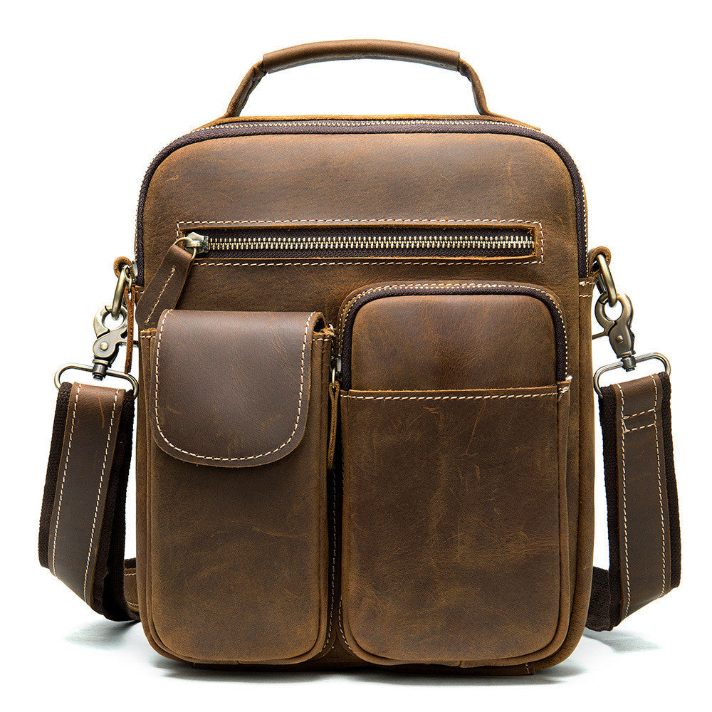 Cross-Border Source Men's Leather Messenger Bag - Retro Solid Color One-Shoulder Top Layer Cowhide Crazy Horse Leather Bag Wholesale - ArtOm_farm™ LEATHER