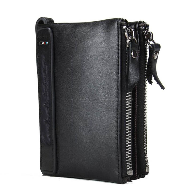 Black leather crossbody bag with multiple zippers on a white background